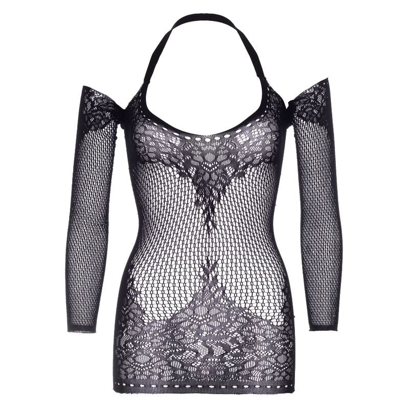 LEG AVENUE - TWIST HALTER ABITO CORTO IN PIZZO CON SCOLLO A V TAGLIA UNICA