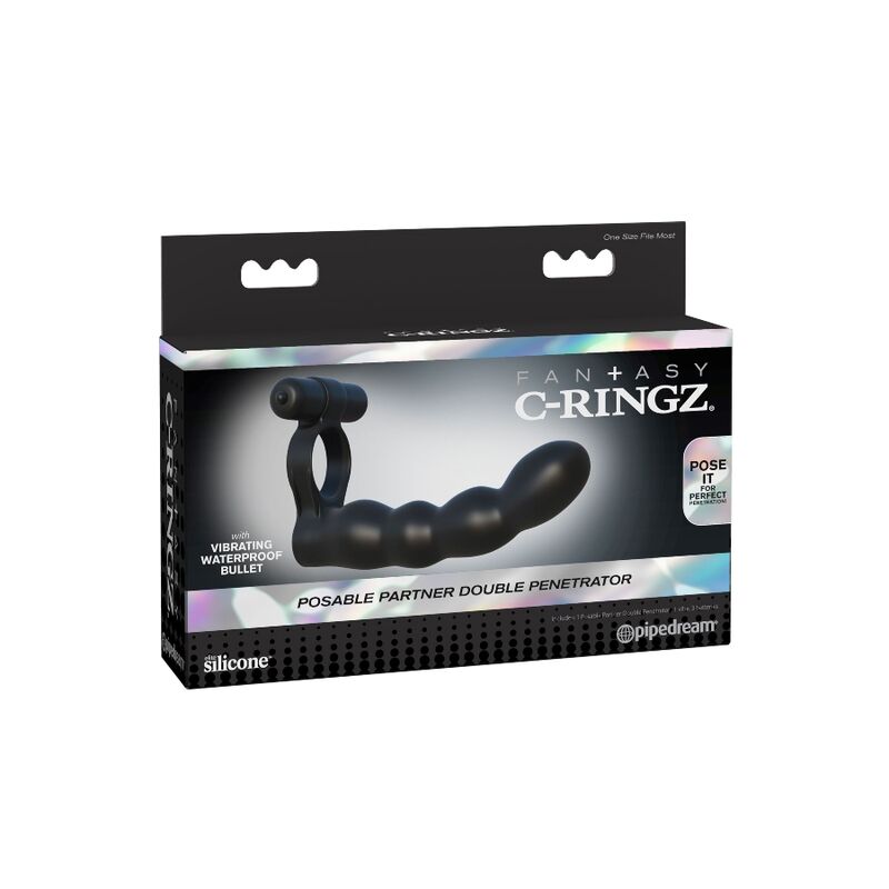ANELLO CON DILDO PER DOPPIA PENETRAZIONE "POSABLE PARTNER" - FANTASY C-RINGZ
