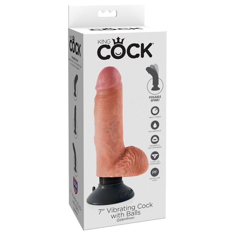 KING COCK - DILDO VIBRANTE CON TESTICOLI 17,78 CM NUDE