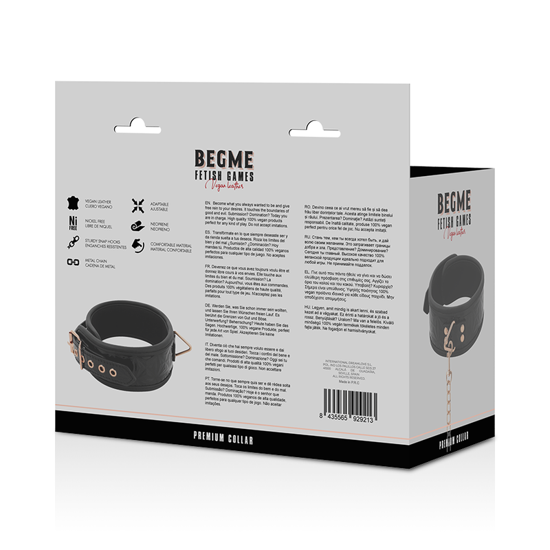 BEGME - BLACK EDITION COLLARE IN PELLE VEGANA PREMIUM NERO CON FODERA IN NEOPRENE