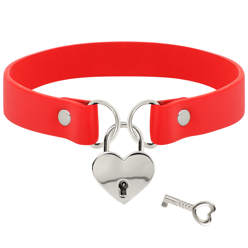 COQUETTE CHIC DESIRE - CHOKER IN PELLE VEGANA ROSSA CON ACCESSORIO CUORE CON CHIAVE