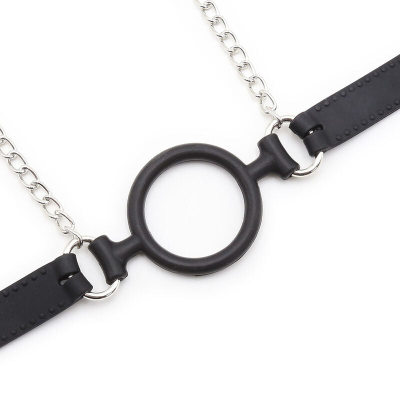 OHMAMA FETISH - GAG AD ANELLO CON CATENE E MORSETTI PER CAPEZZOLI