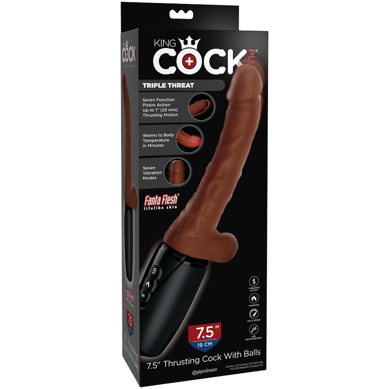 KING COCK - PLUS TRIPLE THREAT DILDO VIBRANTE MARRONE