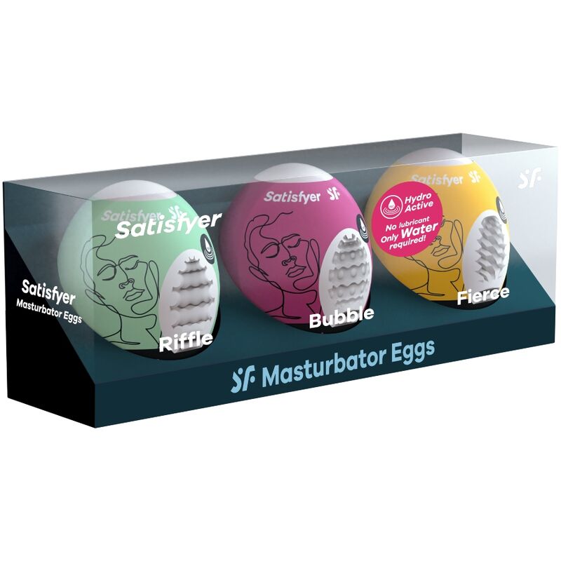 SATISFYER - SET 3 OVETTI MASTURBATORI RIFFLE, BUBBLE E FIERCE