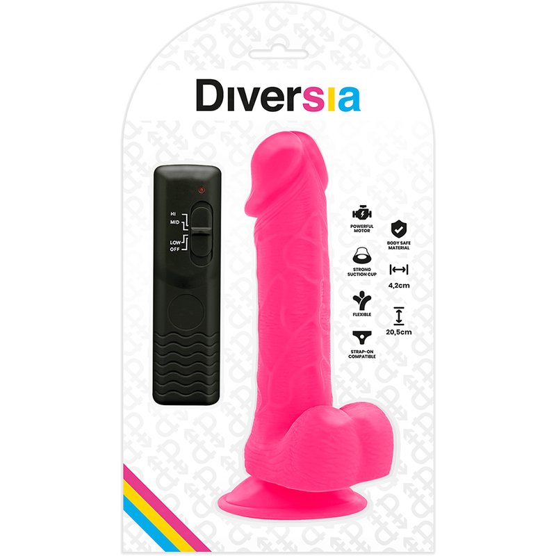 DIVERSIA - DILDO VIBRANTE FLESSIBILE ROSA 20,5 CM -O- 4,2 CM