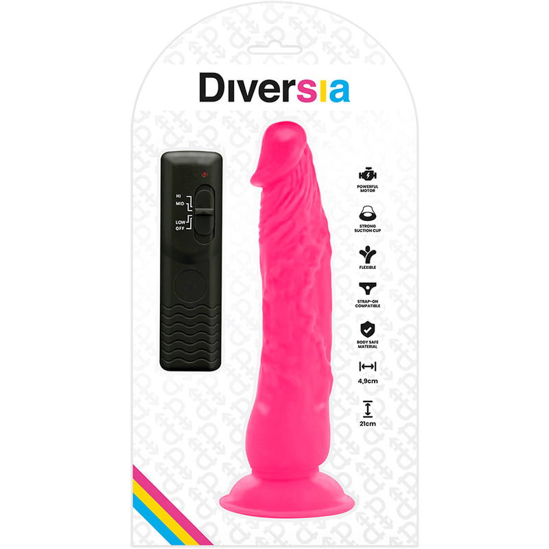 DIVERSIA - DILDO VIBRANTE FLESSIBILE ROSA 21 CM -O- 4,9 CM