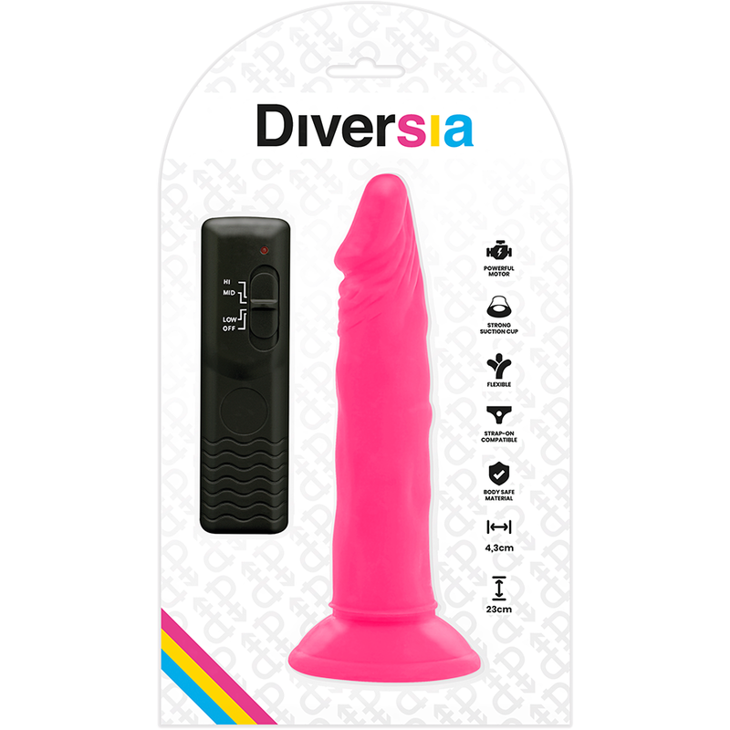 DIVERSIA - DILDO VIBRANTE FLESSIBILE ROSA 23 CM -O- 4,3 CM