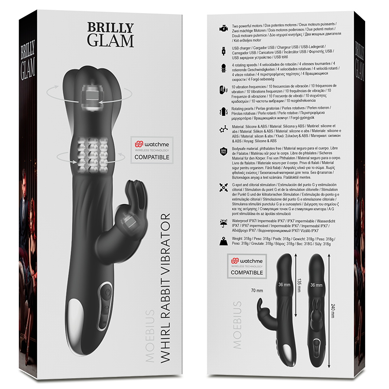BRILLY GLAM - MOEBIUS VIBRATORE E ROTATORE CON RABBIT COMPATIBILE CON LA TECNOLOGIA WIRELESS WATCHME