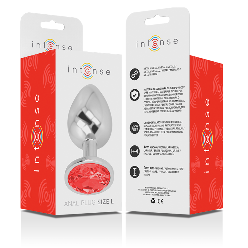 INTENSE - PLUG ANALE IN ALLUMINIO CON CRISTALLO ROSSO TAGLIA L
