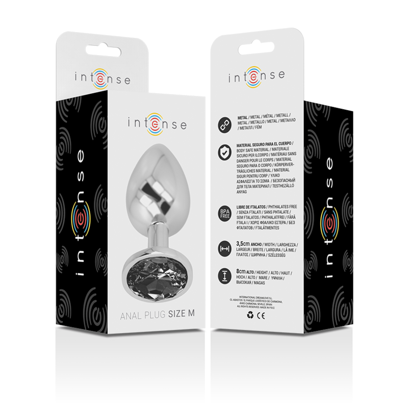 INTENSE - PLUG ANALE IN ALLUMINIO E VETRO NERO TAGLIA M