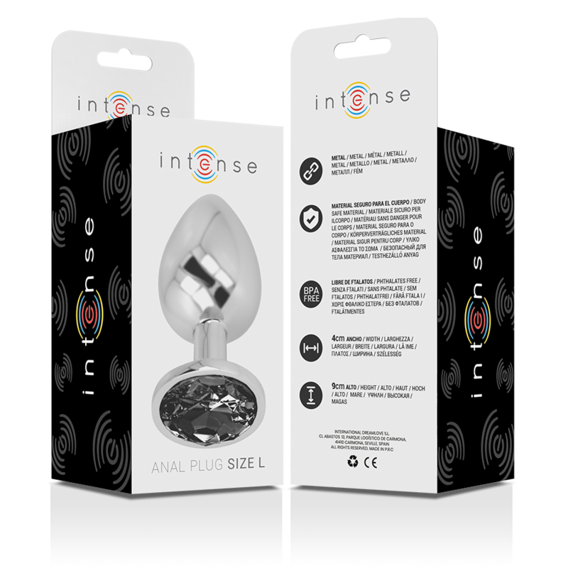 INTENSE - PLUG ANALE IN ALLUMINIO E VETRO NERO TAGLIA L