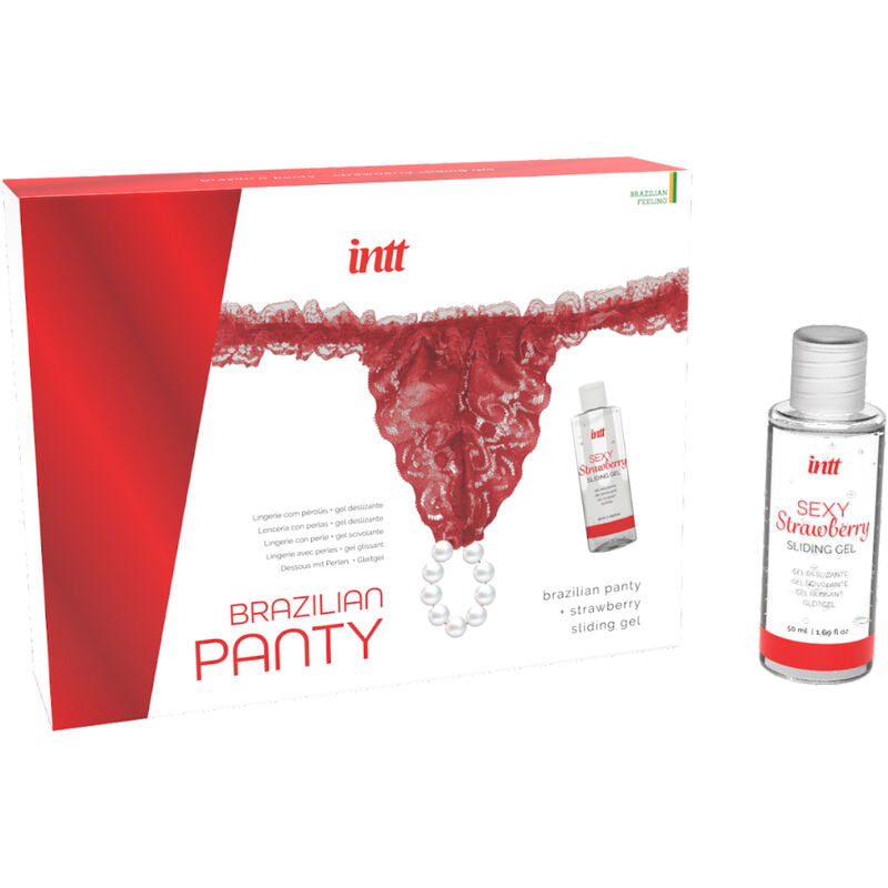 INTT RELEASES - SLIP BRASILIANO ROSSO CON PERLE E GEL LUBRIFICANTE 50 ML