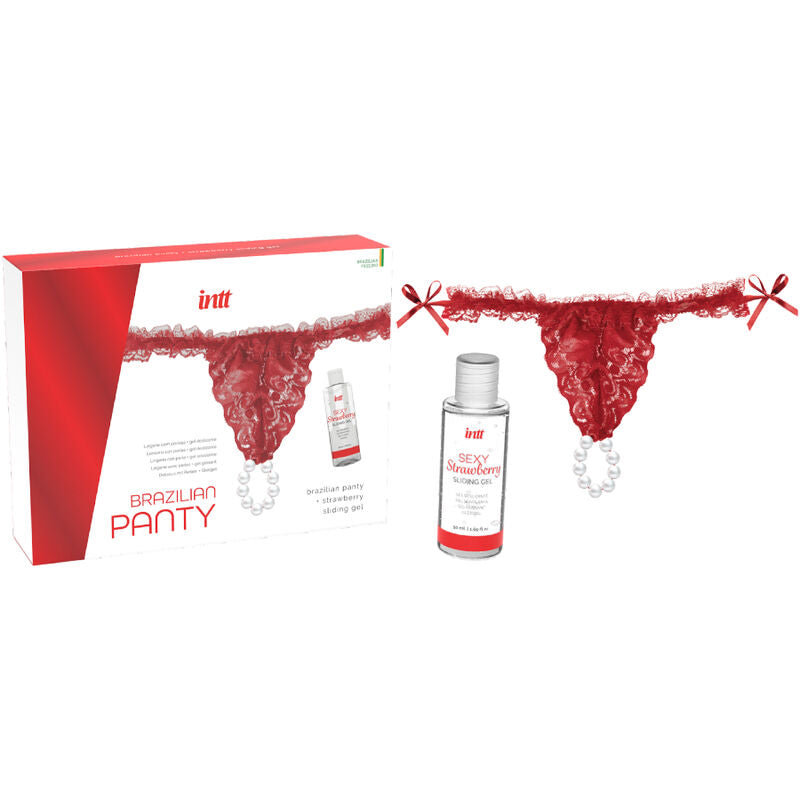 INTT RELEASES - SLIP BRASILIANO ROSSO CON PERLE E GEL LUBRIFICANTE 50 ML