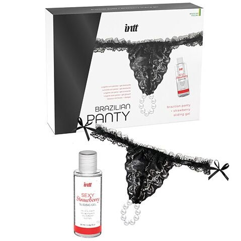 INTT RELEASES - SLIP BRASILIANO NERO CON PERLE E GEL LUBRIFICANTE 50 ML