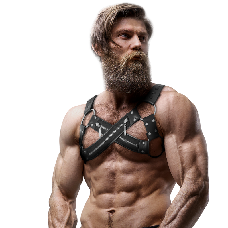 FETISH SUBMISSIVE ATTITUDE - HARNESS TORACE DA UOMO IN NEOPRENE REGOLABILE CON CERNIERE PER UOMO