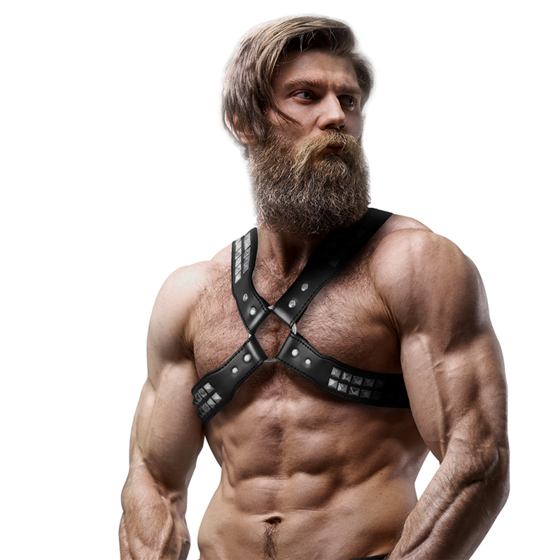 FETISH SUBMISSIVE ATTITUDE - HARNESS TORACE DA UOMO IN ECOPELLE CON INCROCIO SUL PETTO E RIVETTI