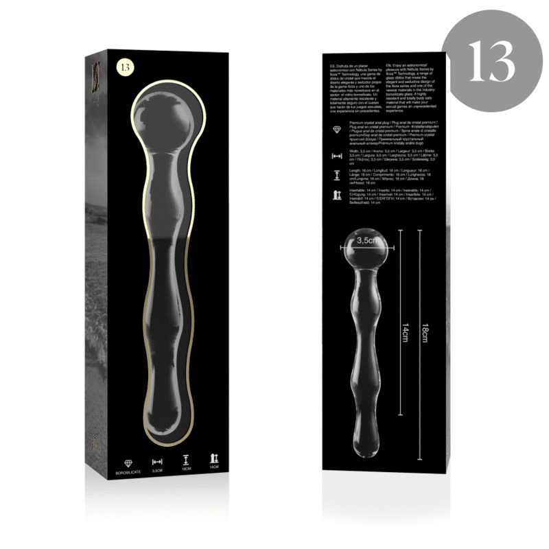 NEBULA SERIES BY IBIZA - DILDO MODELLO 13 IN VETRO BOROSILICATO TRASPARENTE 18 CM -O- 3.5 CM