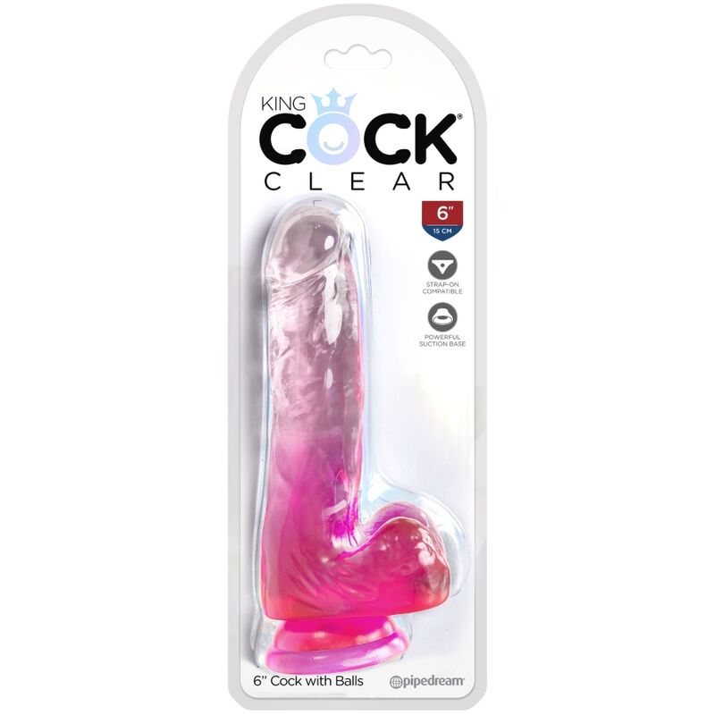 KING COCK - CLEAR DILDO REALISTICO CON TESTICIOLI 13.5 CM ROSA