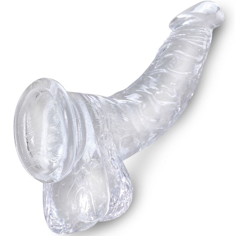 KING COCK - PENE CURVO REALISTICO TRASPARENTE CON TESTICOLI 16,5 CM
