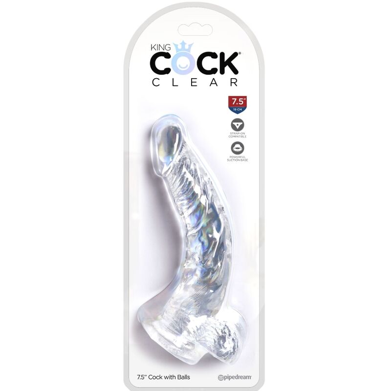 KING COCK - PENE CURVO REALISTICO TRASPARENTE CON TESTICOLI 16,5 CM