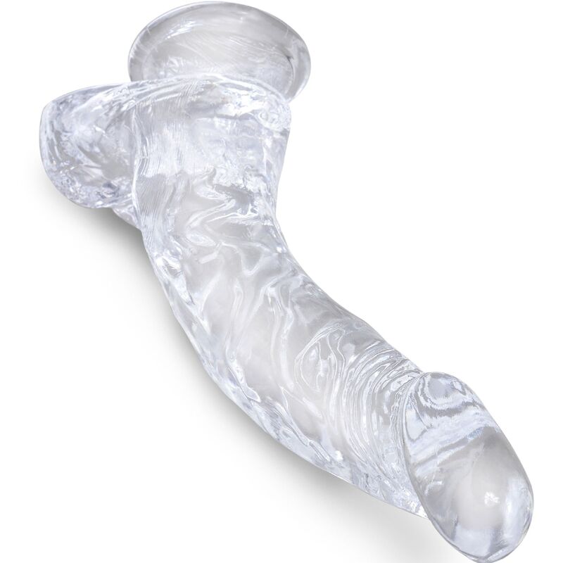 KING COCK - PENE CURVO REALISTICO TRASPARENTE CON TESTICOLI 16,5 CM