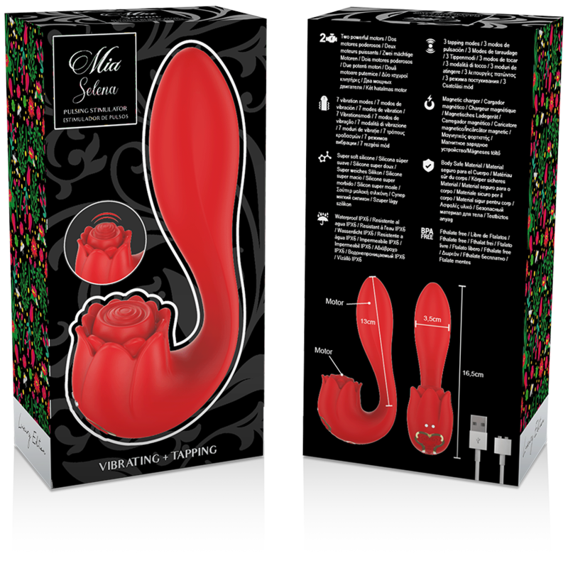 MIA - SELENA STIMOLATORE DOPPIO CON VIBRAZIONE E PULSAZIONE ROSSO