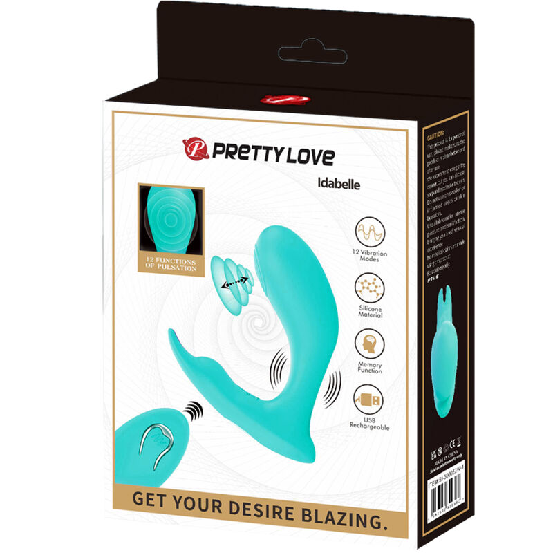 PRETTY LOVE - MASSAGGIATORE IDABELLE CON VIBRAZIONE E PULSAZIONE VERDE ACQUA
