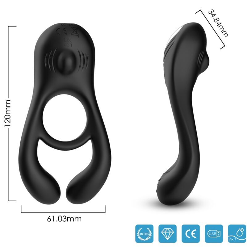 ANELLO PENE VIBRANTE CON STIMOLATORE CLITORIDEO "VEYRON" NERO - ARMONY