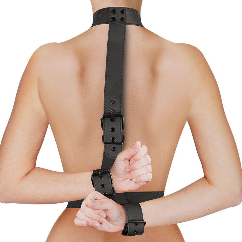 FETISH SUBMISSIVE BONDAGE - SET COSTRITTIVO CON COLLARE E MANETTE IN PELLE VEGANA