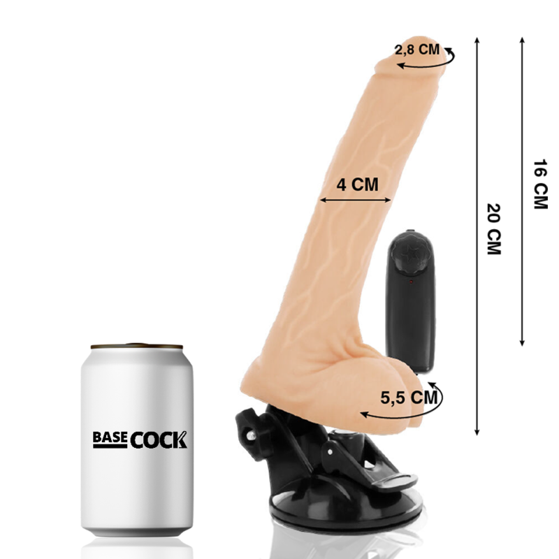 BASECOCK - VIBRATORE REALISTICO NATURALE CON TELECOMANDO E TESTICOLI 20 CM -O- 4 CM