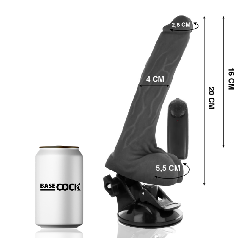 BASECOCK - VIBRATORE REALISTICO NATURALE CON TELECOMANDO E TESTICOLI 20 CM -O- 4 CM