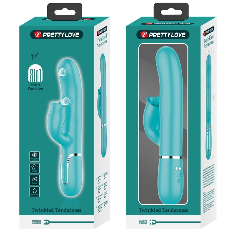 PRETTY LOVE - VIBRATORE CONIGLIO CON LINGUA VERDE ACQUA