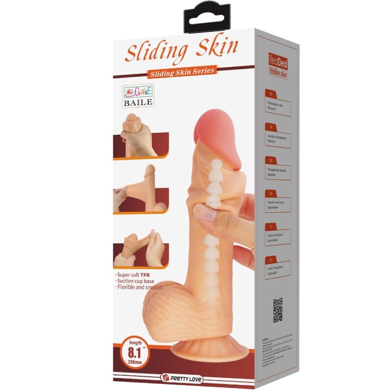 PRETTY LOVE - SERIE SLIDING SKIN DILDO REALISTICO CON VENTOSA PELLE SCORREVOLE 20,6 CM