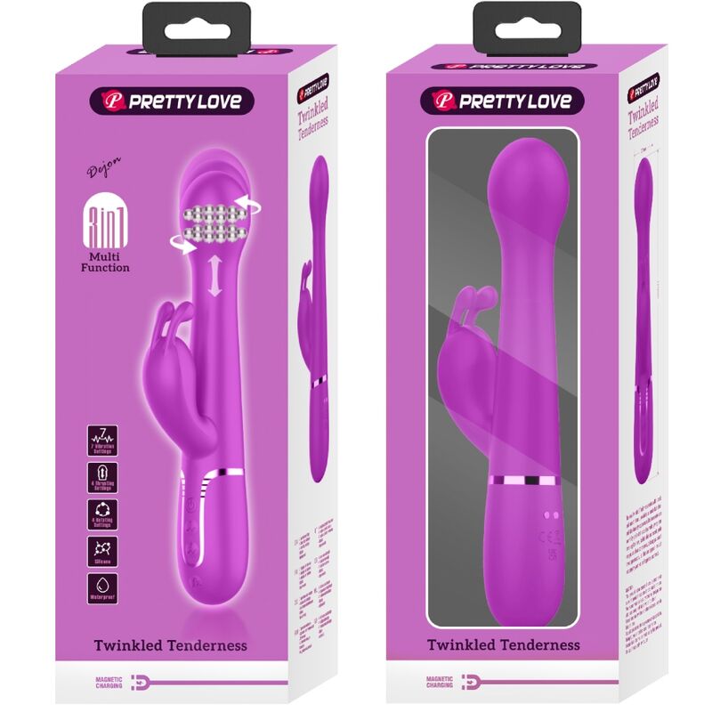 PRETTY LOVE - DEJON VIBRATORE RABBIT 3 IN 1 MULTIFUNZIONE CON SPINTA E ROTAZIONE FUCSIA