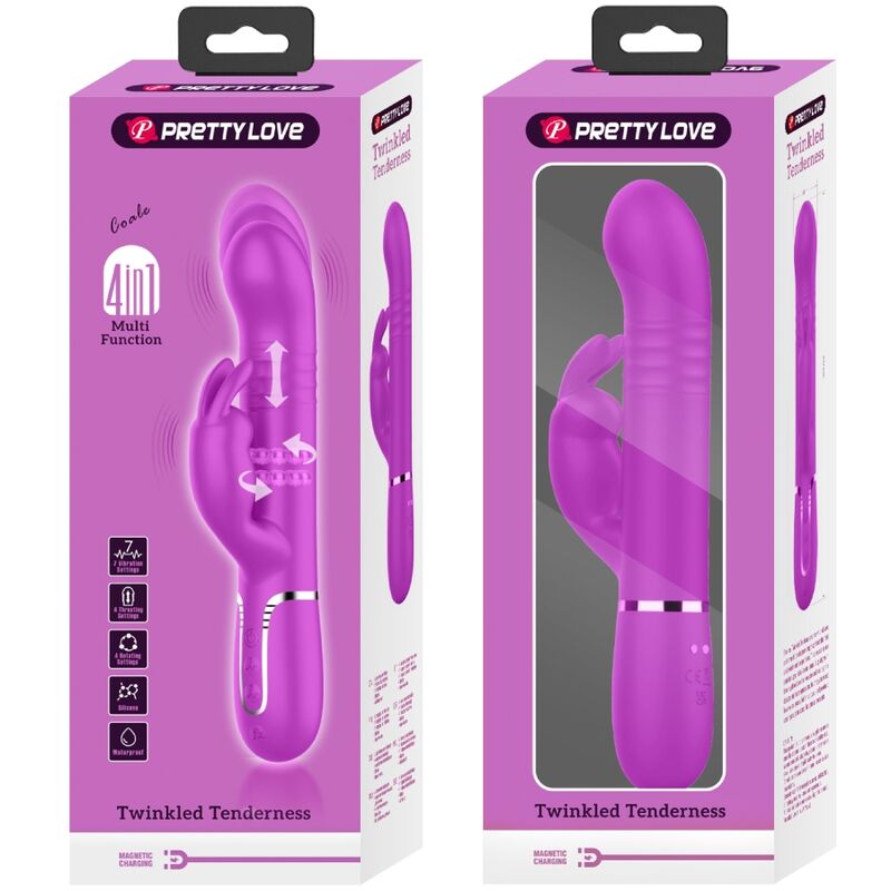 PRETTY LOVE - VIBRATORE COALE CON RABBIT E SFERE ROTANTI 4 IN 1 FUCSIA