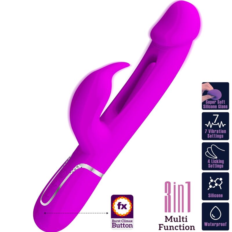 PRETTY LOVE - KAMPAS VIBRATORE MULTIFUNZIONE 3 IN 1 VIBRATORE CON LINGUA E RABBIT FUCSIA