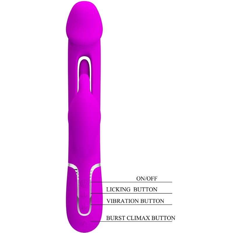 PRETTY LOVE - KAMPAS VIBRATORE MULTIFUNZIONE 3 IN 1 VIBRATORE CON LINGUA E RABBIT FUCSIA