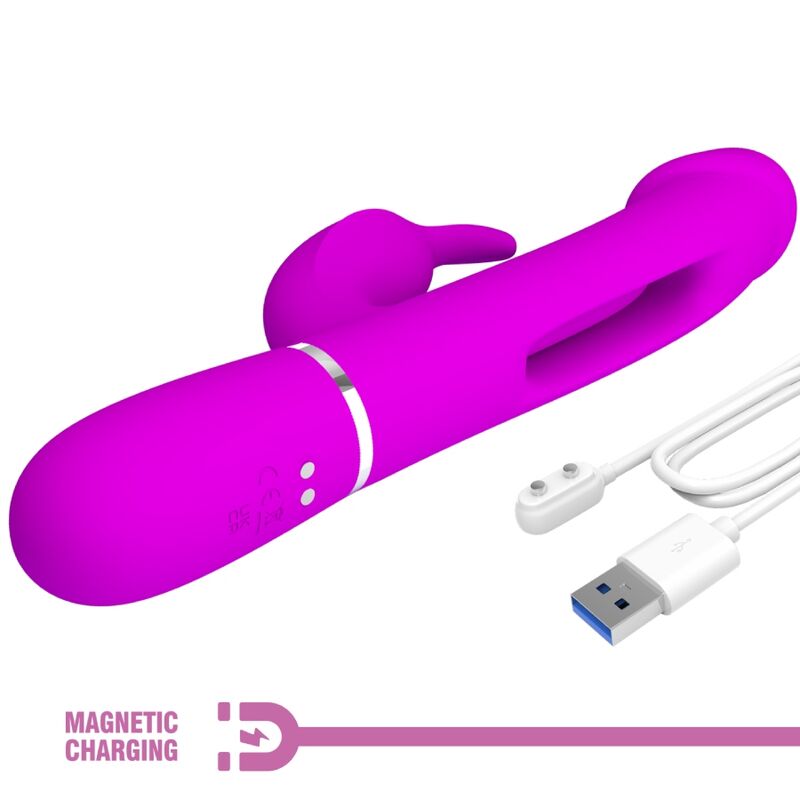 PRETTY LOVE - KAMPAS VIBRATORE MULTIFUNZIONE 3 IN 1 VIBRATORE CON LINGUA E RABBIT FUCSIA