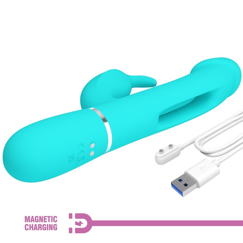 PRETTY LOVE - KAMPAS VIBRATORE MULTIFUNZIONE 3 IN 1 VIBRATORE CON LINGUA E RABBIT VERDE ACQUA