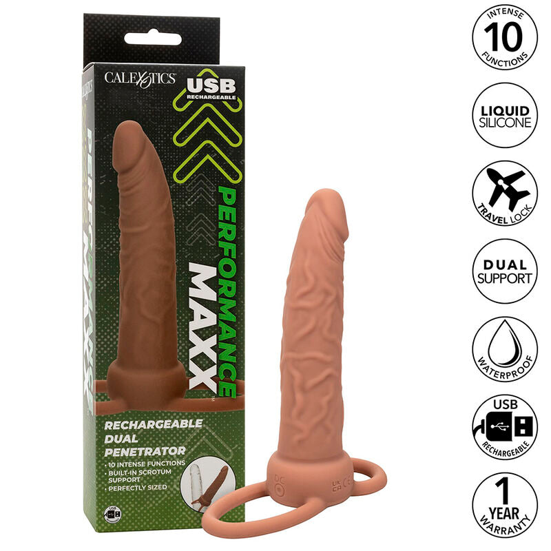 CALEXOTICS - PERFORMANCE MAXX ANELLO DOPPIO CON PROLUNGA VIBRANTE COLORE SCURO