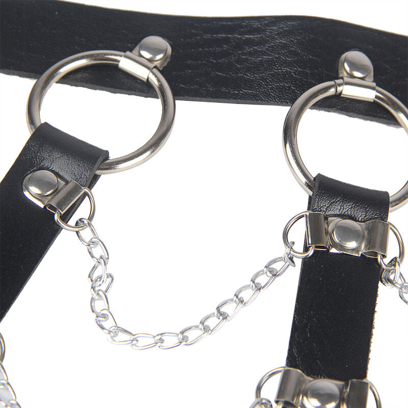 SUBBLIME - IMBRACATURA TORACICA IN PELLE CON CATENE NERA TAGLIA UNICA