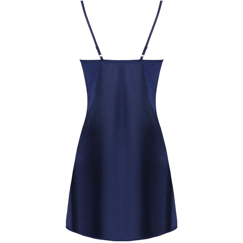 VESTAGLIA + CHEMISE + PANTY, RASO BLU NAVY LUSSUOSO, PIZZO ELEGANTE