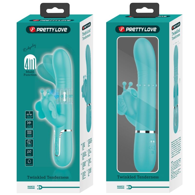 PRETTY LOVE - RIDGELY VIBRATORE RABBIT MULTIFUNZIONE 4 IN 1 FARFALLA VERDE ACQUA