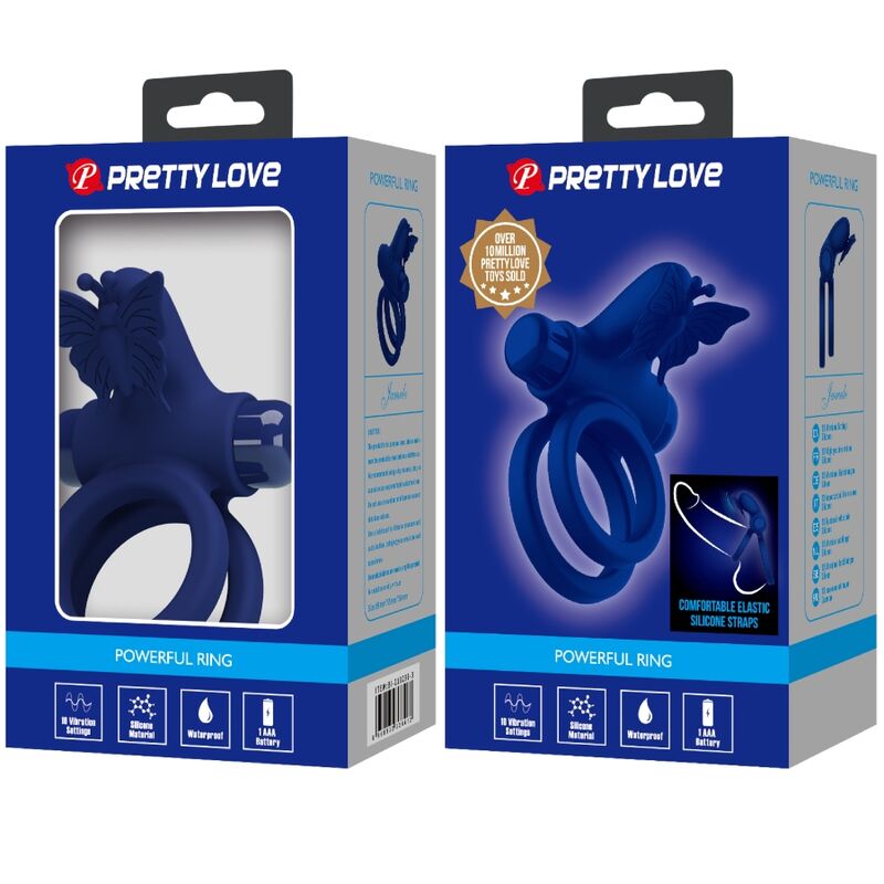 PRETTY LOVE - JAMELE ANELLO DOPPIO CON VIBRAZIONE E STIMOLATORE A FARFALLA BLU