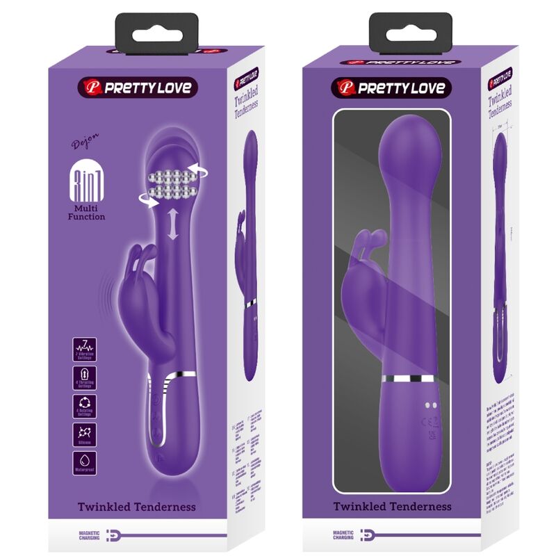 PRETTY LOVE - DEJON VIBRATORE RABBIT 3 IN 1 MULTIFUNZIONE CON SPINTA E ROTAZIONE VIOLA
