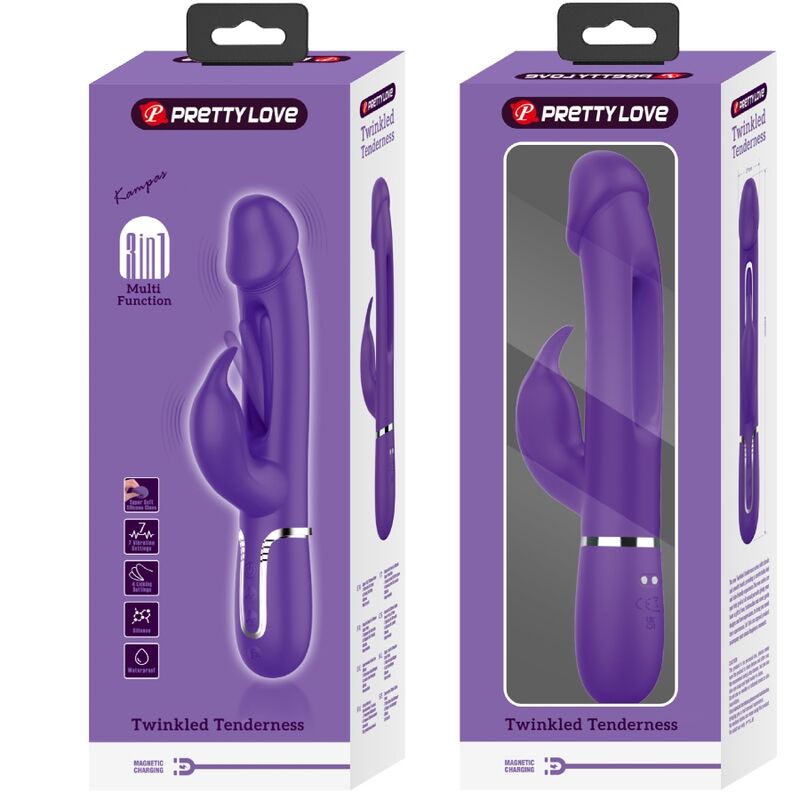 PRETTY LOVE - KAMPAS VIBRATORE MULTIFUNZIONE 3 IN 1 VIBRATORE CON LINGUA E RABBIT VIOLA
