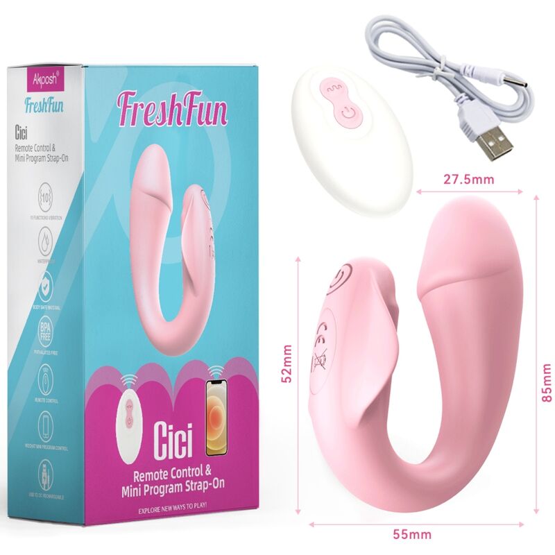 ARMONY - FRESHFUN CICI VIBRATORE STAP-ON CON TELECOMANDO E APP 10 VIBRAZIONI ROSA