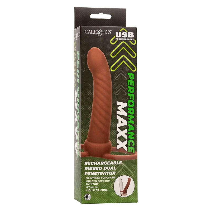 CALEXOTICS - MAXX RIBBED DOPPIA PROLUNGA 10 VIBRAZIONI MULATTO