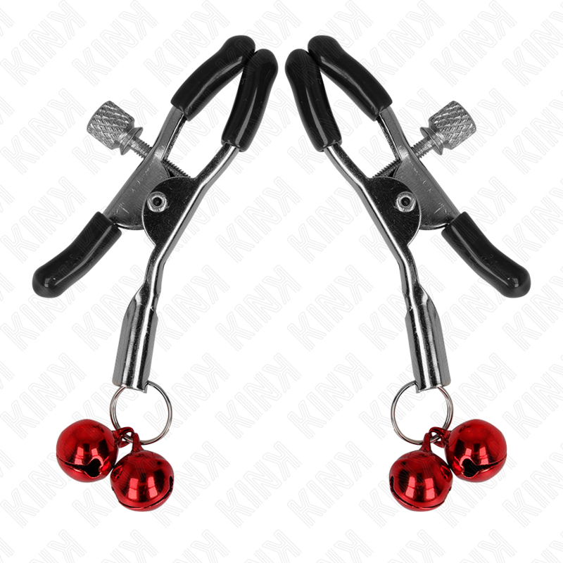 KINK - MORSETTI PER CAPEZZOLI CON DOPPIA CAMPANELLA ROSSA 6 CM