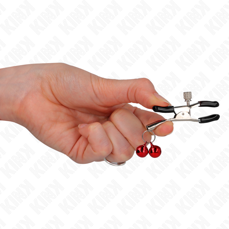 KINK - MORSETTI PER CAPEZZOLI CON DOPPIA CAMPANELLA ROSSA 6 CM